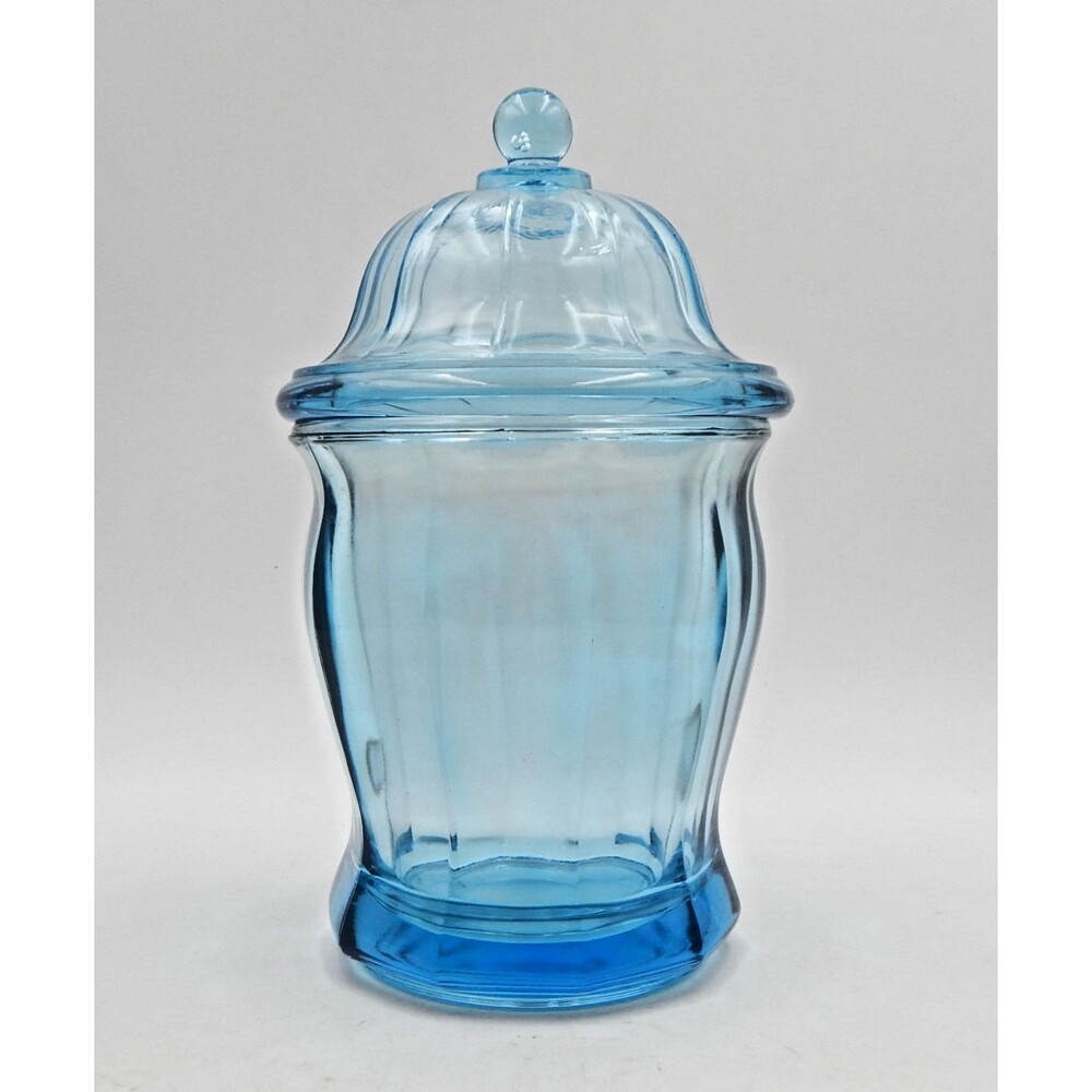 Indiana Glass Azure Blue Paneled Candy Cookie Jar Apothecary Canister w/Lid 9 In